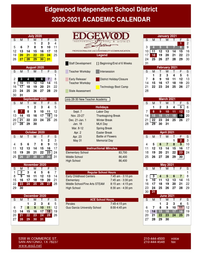 Edgewood ISD Calender PDF Teachers Learning