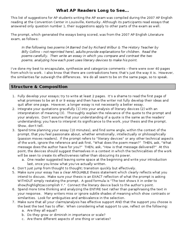 What AP Readers Want To See | PDF | Essays | Poetry
