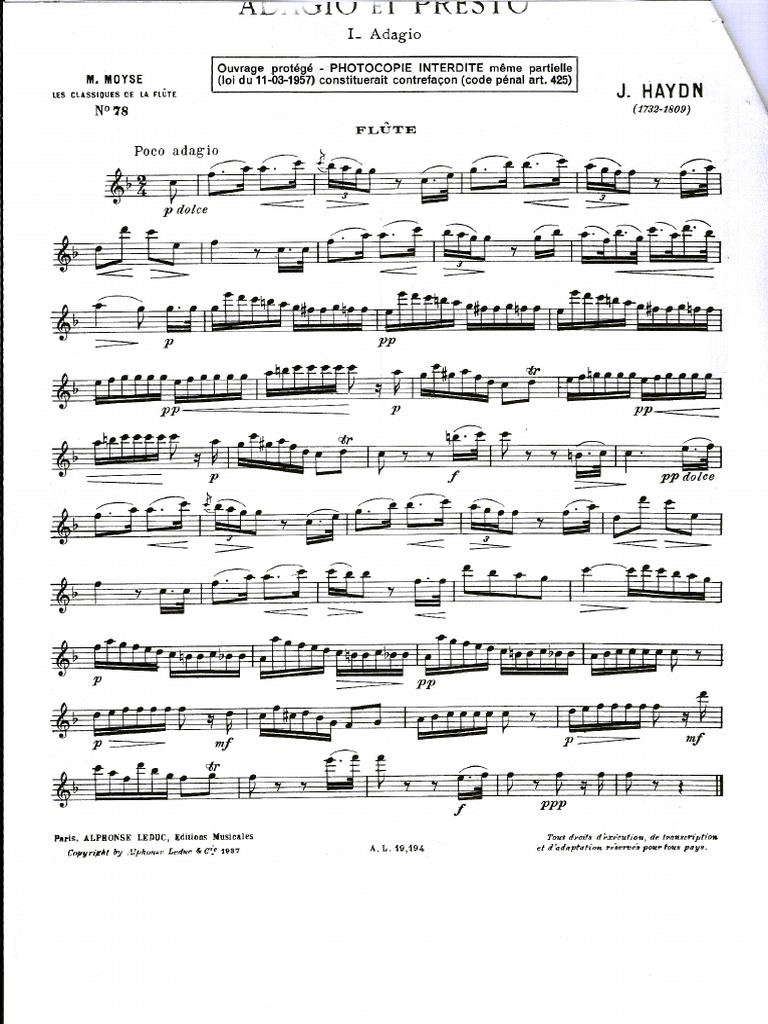 楽譜 F. J. ハイドン作曲 「PRESTO SCHERZANDO」 フルート 楽譜 F. J.
