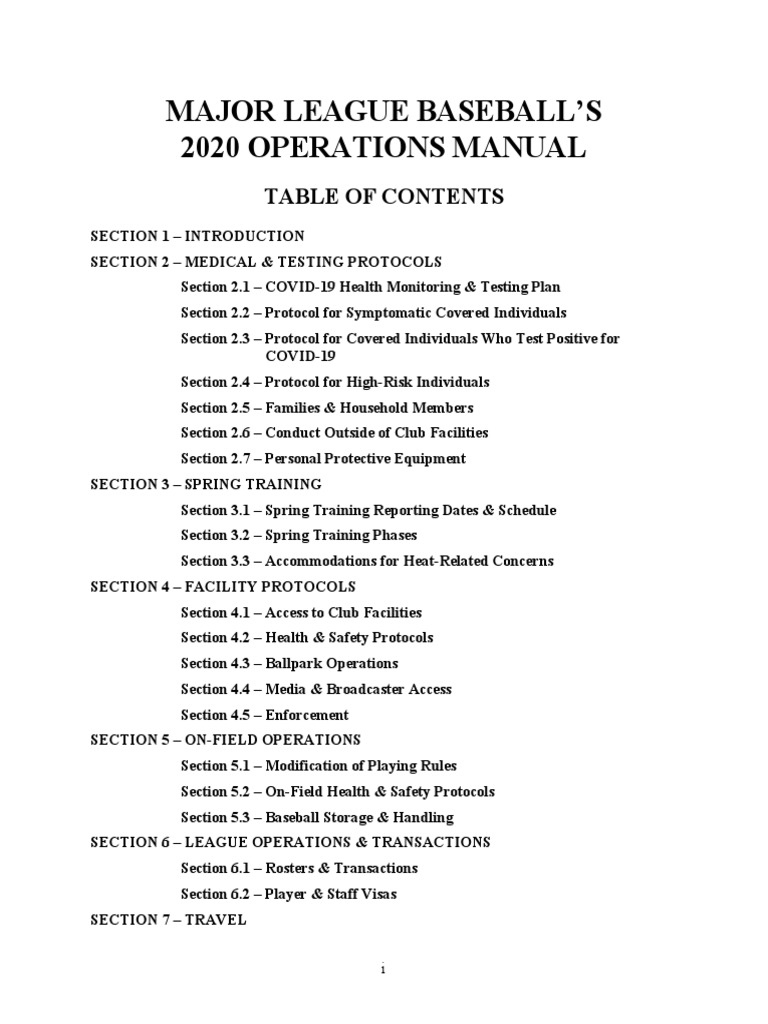 2020 MLB Operations Manual PDF Infection Electronic Health Record