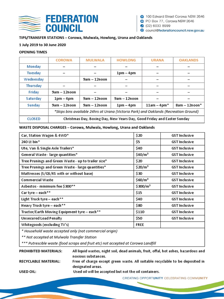 Original Tip Opening Times 2019 2020 PDF Truck Human Impact On The Environment
