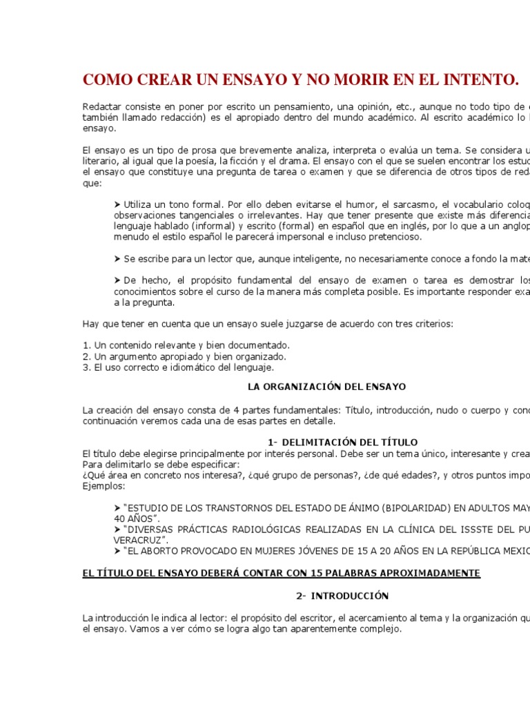 Como Crear Un Ensayo y No Morir en El Intento | PDF | Ensayos | Prueba ...