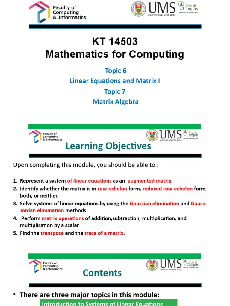 Solving Linear Equations and Matrices | PDF | System Of Linear ...