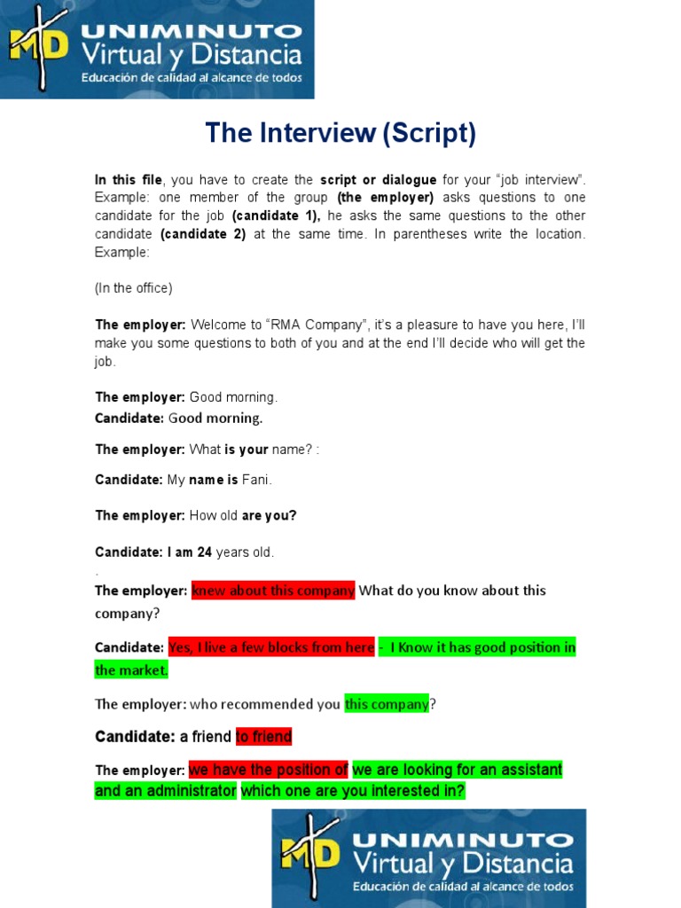 Job Interview Script Template | PDF