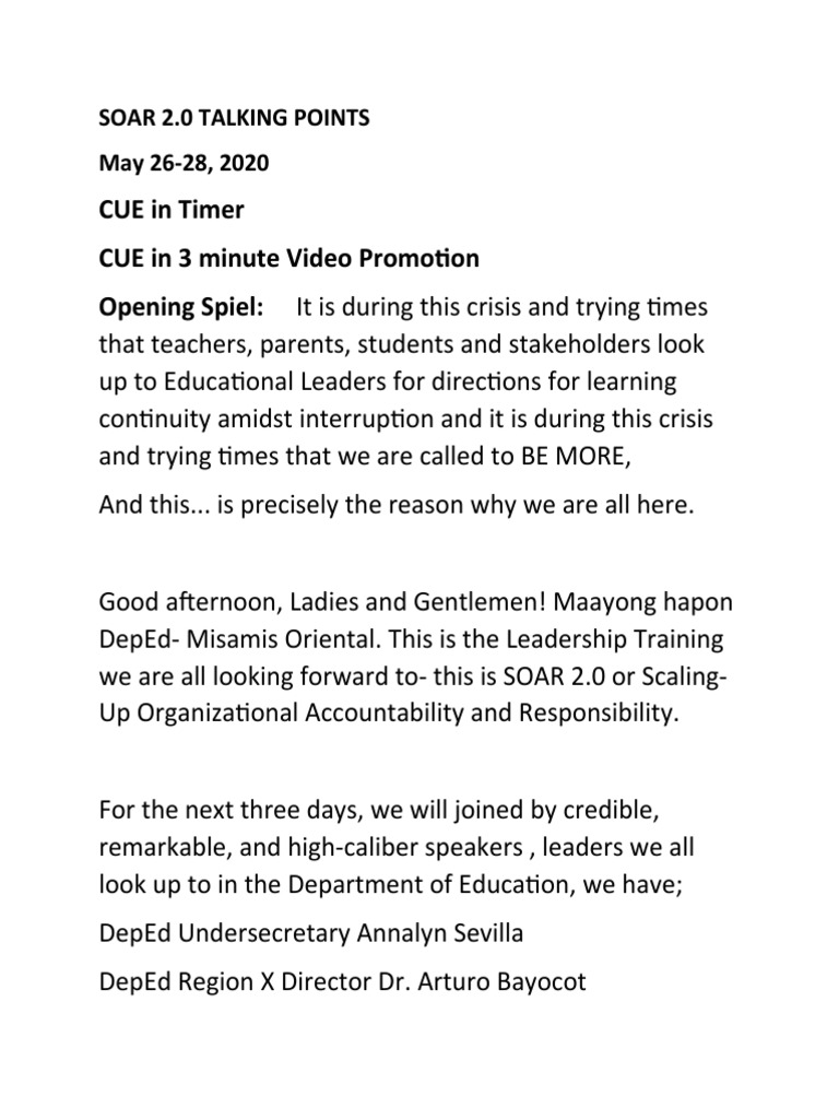 CUE in Timer CUE in 3 Minute Video Promotion Opening Spiel It Is