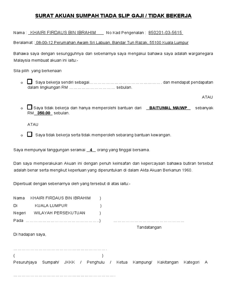 Surat Akuan Tidak Bekerja2 Pdf