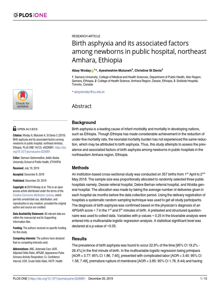 Birth Asphyxia And Its Associated Factors Among Newborns In Public Hospital Northeast Amhara Ethiopia Childbirth Preterm Birth