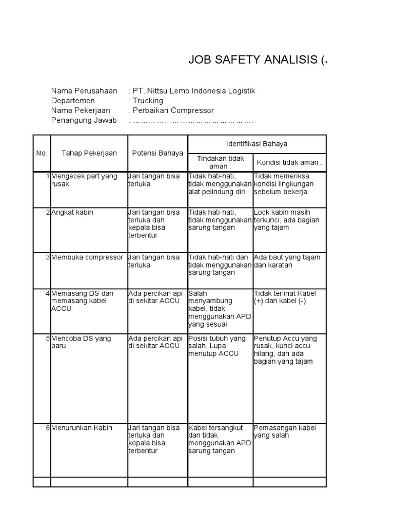 JSA Perbaikan Compressor PDF