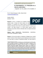 La Imaginación Trascendental Y El Problema de La Fundamentación de La Metafísica