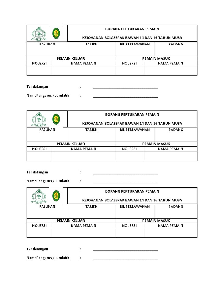 Borang Pertukaran Pemain | PDF