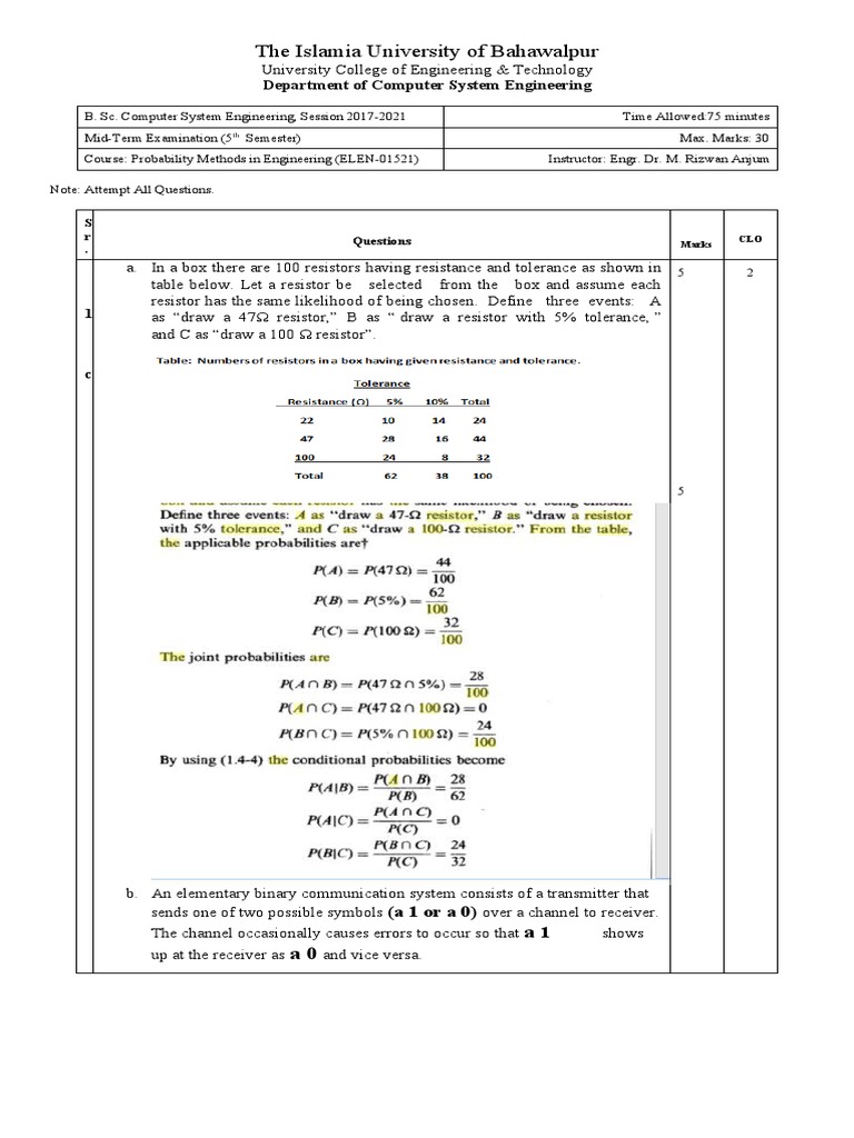 PSP Computer System 17-21 5th Semester | PDF | Probability | Data