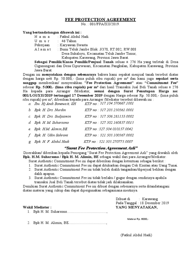 Fee Protection Agreement - 276ha - AndiBone | PDF
