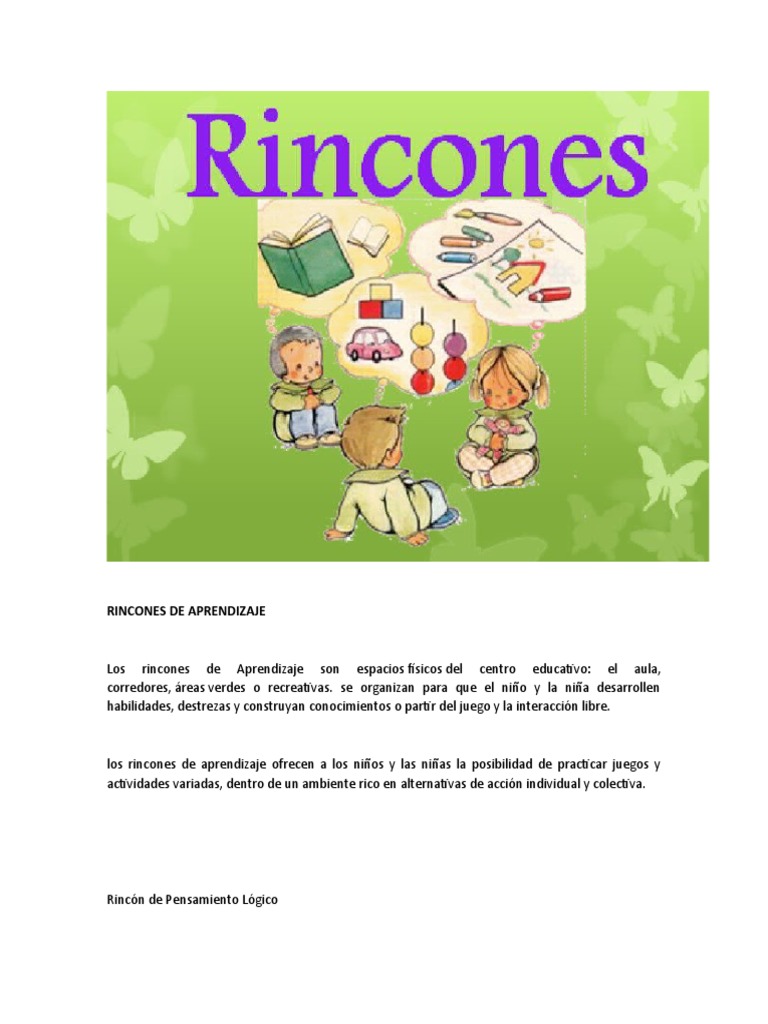 Rincones de Aprendizaje en Preescolar | PDF | Papel | Aprendizaje