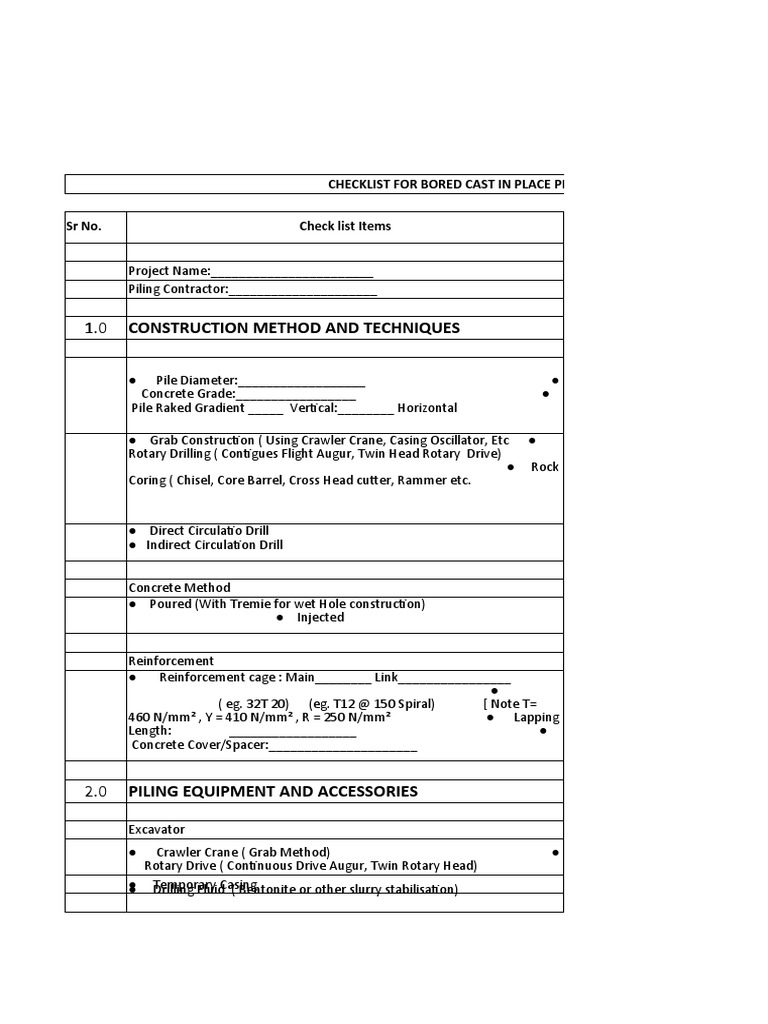 Bored Pile Construction Checklist | PDF | Deep Foundation | Civil ...