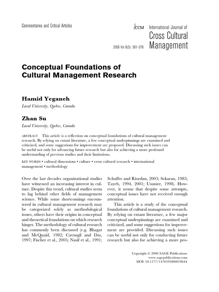 Conceptual Foundations of Cultural Management Research | PDF ...