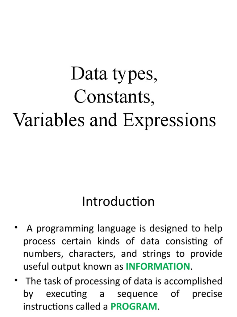 2 C Data Types, Constants, Variables, Expressions | PDF | Integer ...
