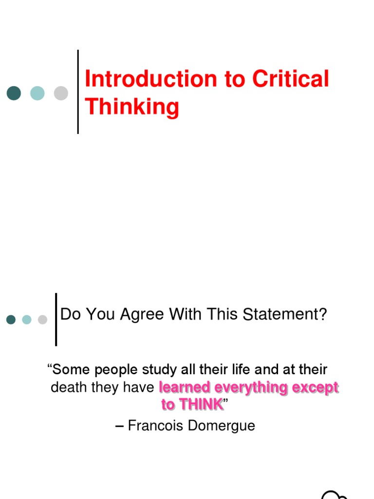 Introduction to Critical Thinking Skills | PDF | Relativism | Critical ...