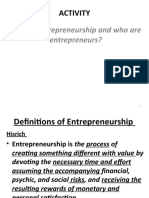 What Is Entrepreneurship and Who Are Entrepreneurs?: Activity