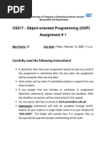 CS217 - Object-Oriented Programming (OOP) Assignment # 1: Carefully Read The Following Instructions!