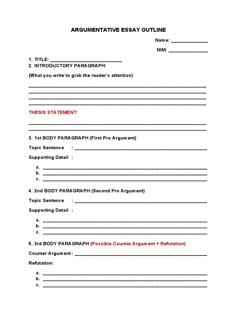 Argumentative Essay Outline: Thesis Statement | PDF | Computers