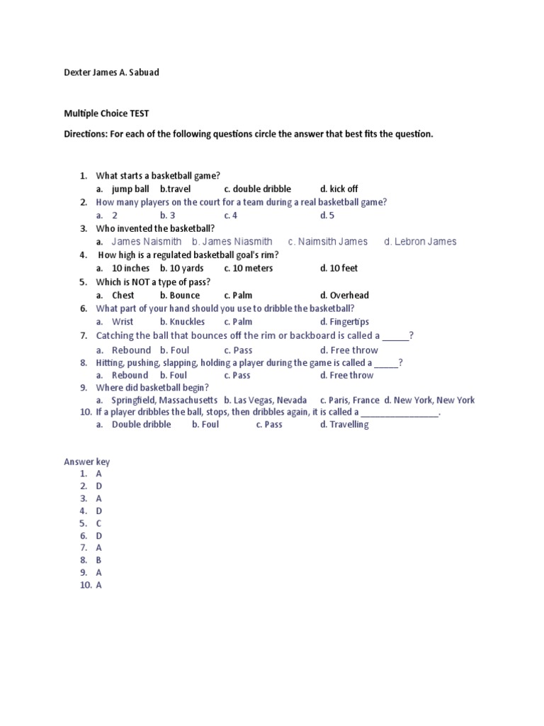Basketball Basics Quiz | PDF