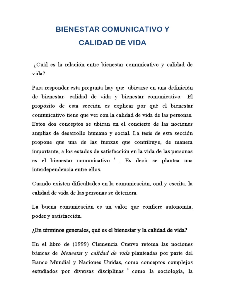 Bienestar Comunicativo y Calidad de Vida | PDF | Bienestar | Calidad de ...
