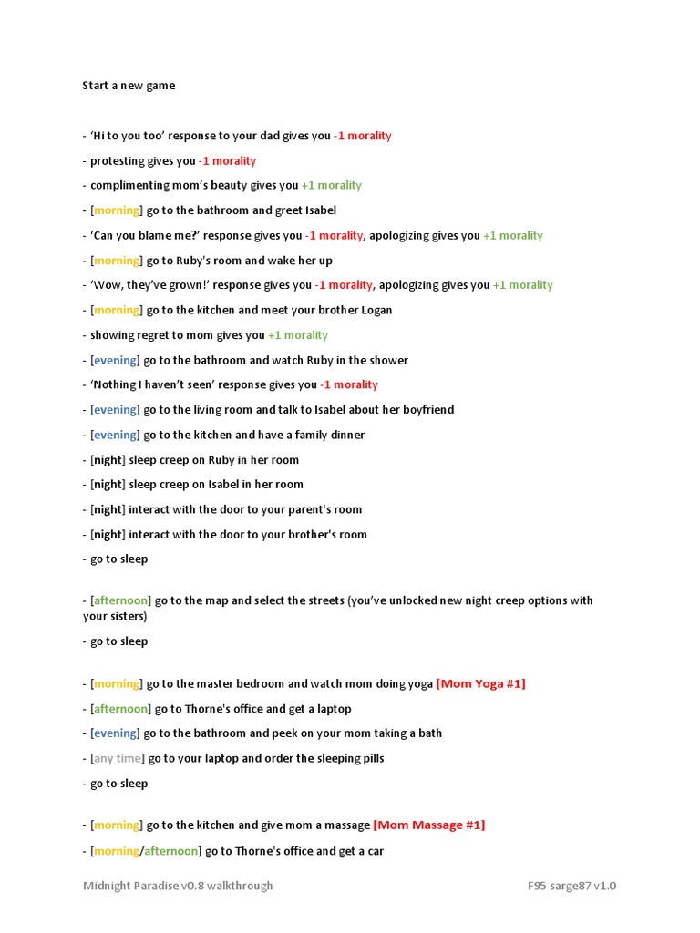 Midnight Paradise Walkthrough v0.8 PDF | PDF