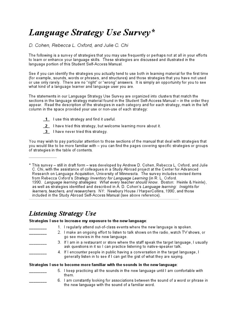 Language Strategy Use Inventory – ZHERSS