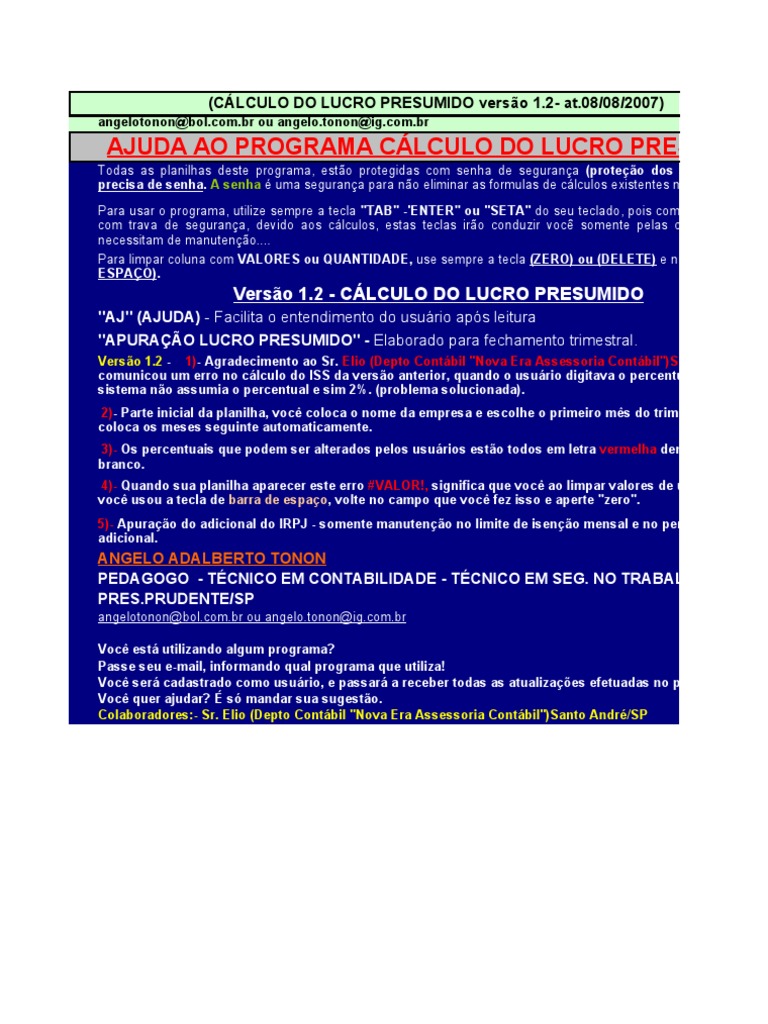 Planilha Cálculo Lucro Presumido | PDF | Imposto de Renda | Lucro ...