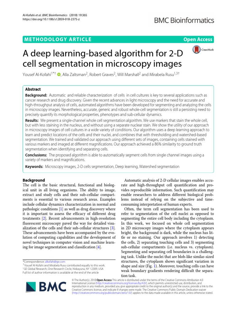 A Deep Learning-Based Algorithm For 2-D Cell Segmentation in Microscopy ...