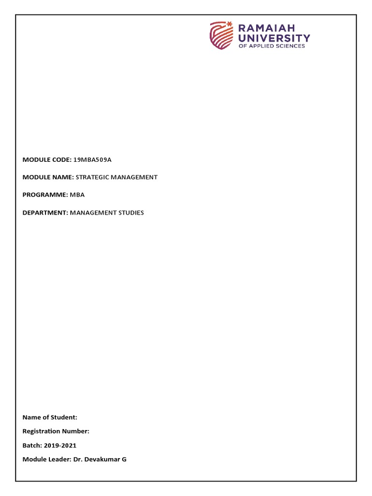 Module Code: 19Mba509A Module Name: Strategic Management Programme: Mba ...