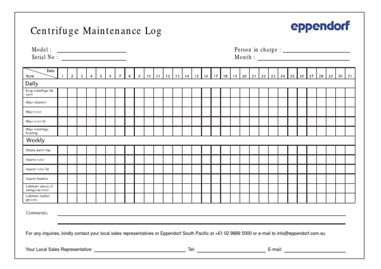 Main Centrifuge Maintenance Log Template Eppendorf PDF PDF