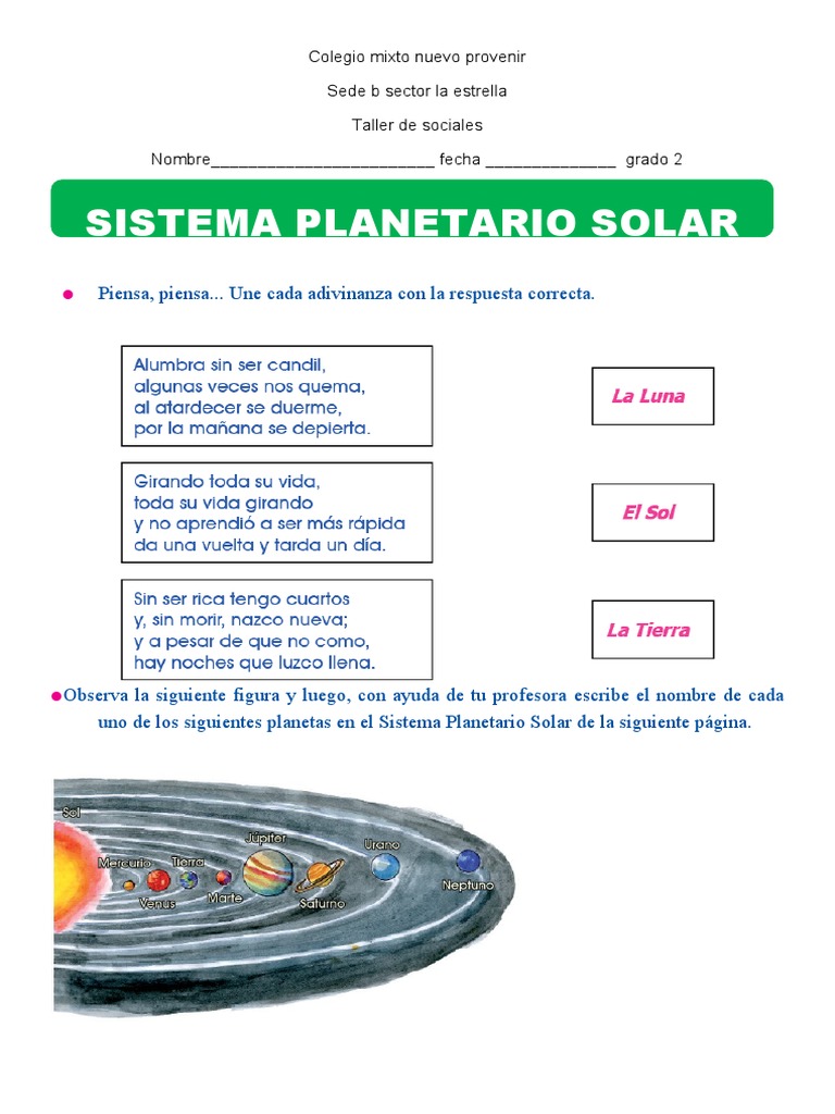 Sistema Planetario Solar para Segundo Grado de Primaria | PDF