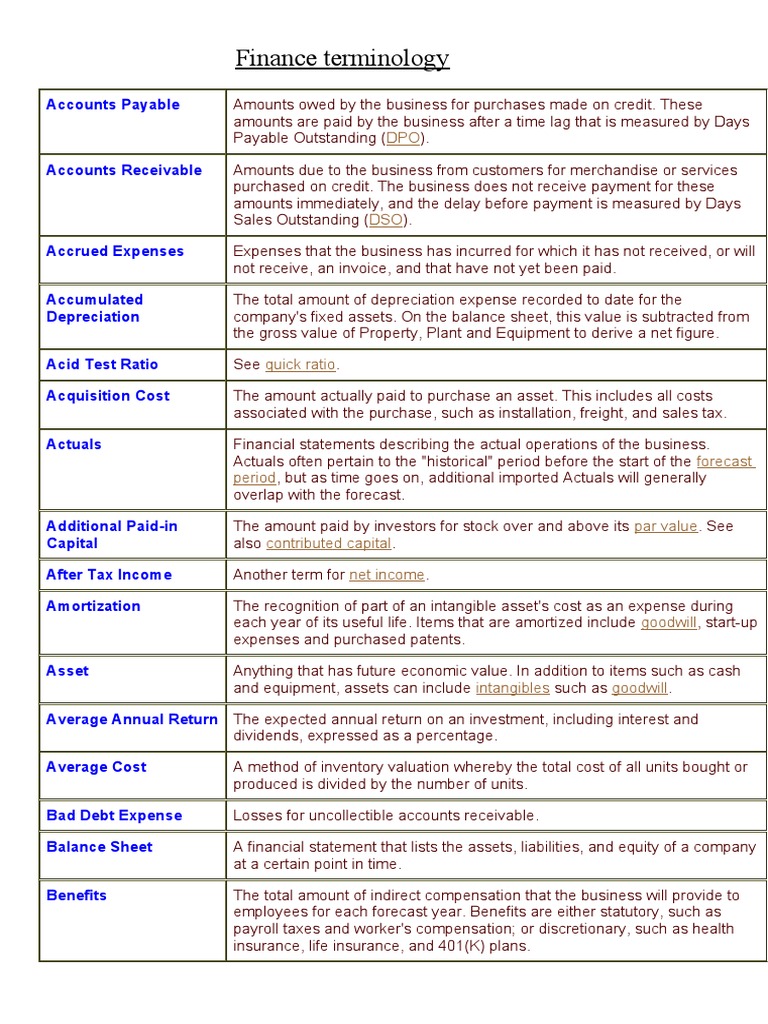 Finance Terminology | PDF | Depreciation | Book Value
