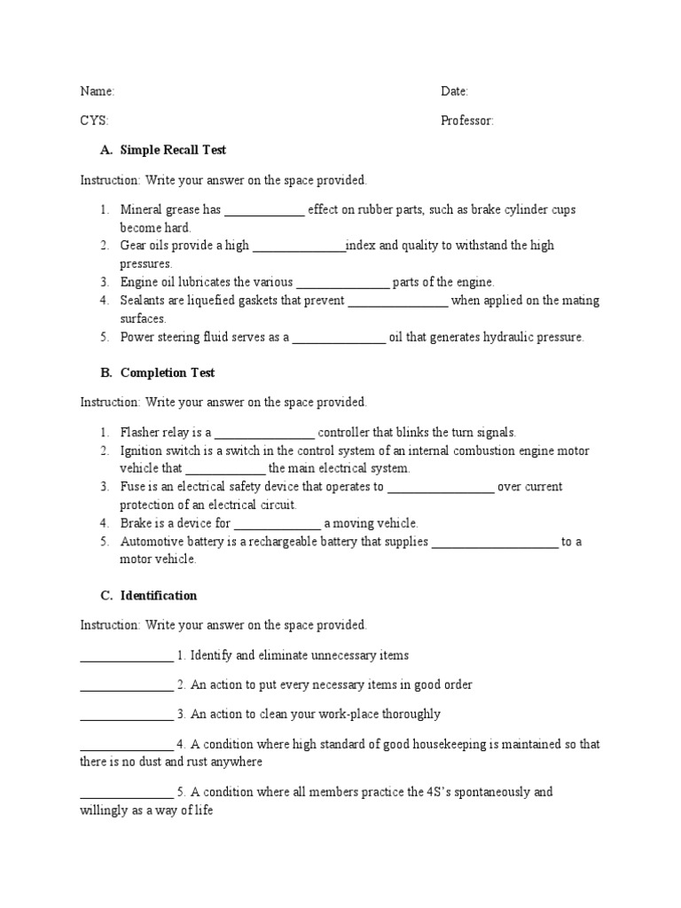 Different Type of Tests | PDF | Internal Combustion Engine ...