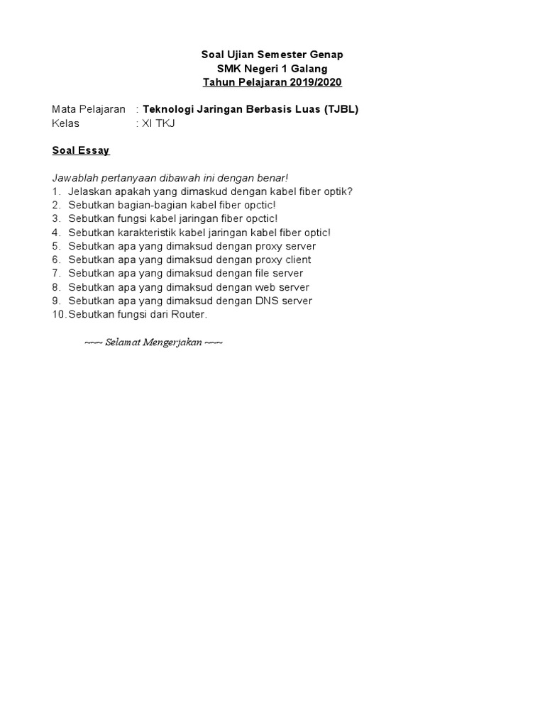 Soal Ujian Semester Genap Asj Tjbl 2020