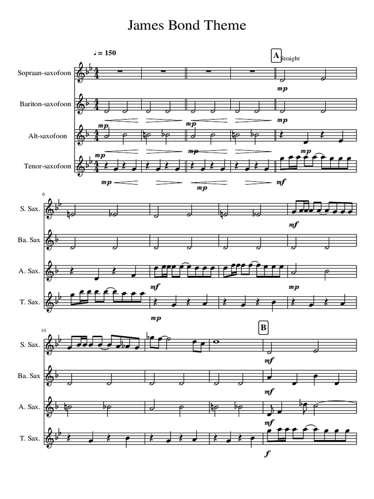 James Bond Theme Saxophone Quartet PDF