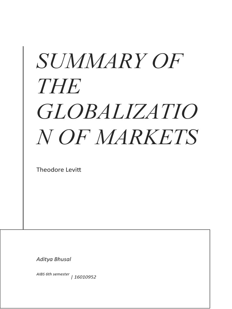 Theodore Levitt The Globalization Of Markets