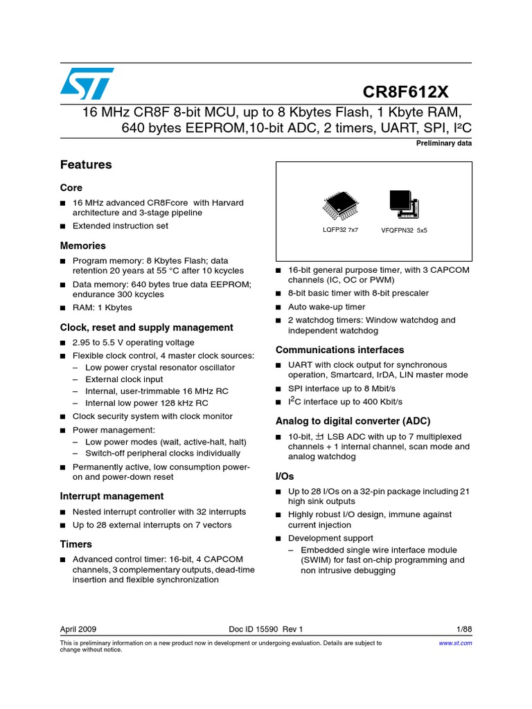 CR8F6122 STMicroelectronics | PDF | Microcontroller | Flash Memory