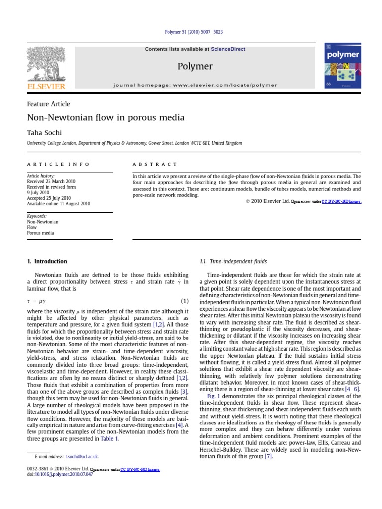 Non-Newtonian Flow in Porous Media | PDF | Viscoelasticity | Viscosity