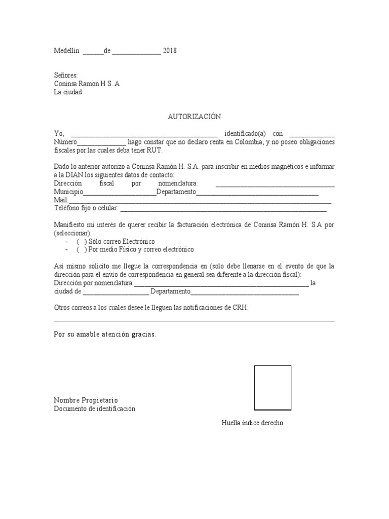 Solicitud de Autorización RUT | PDF