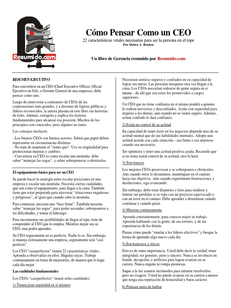 Como Pensar Como Un CEO 22 Caracteristic PDF | PDF | Director Ejecutivo ...