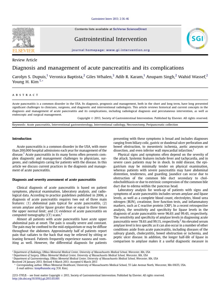Diagnosis and Management of Acute Pancreatitis and | PDF | Clinical ...