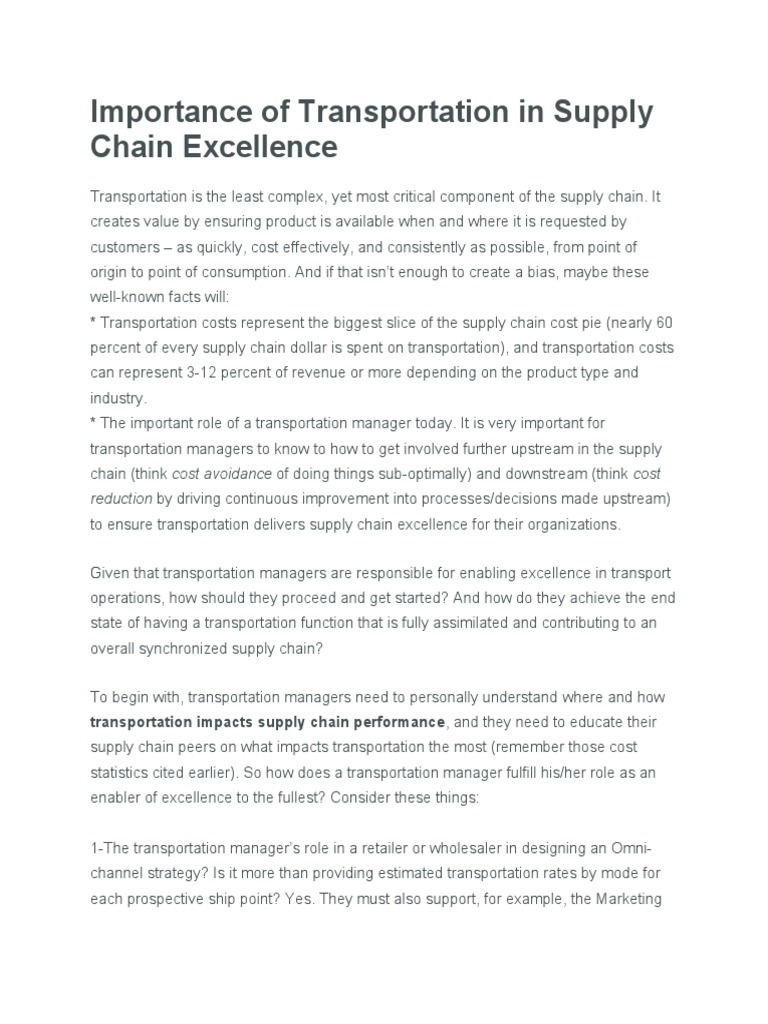 Transportation's Role in Supply Chain Success | PDF | Supply Chain ...