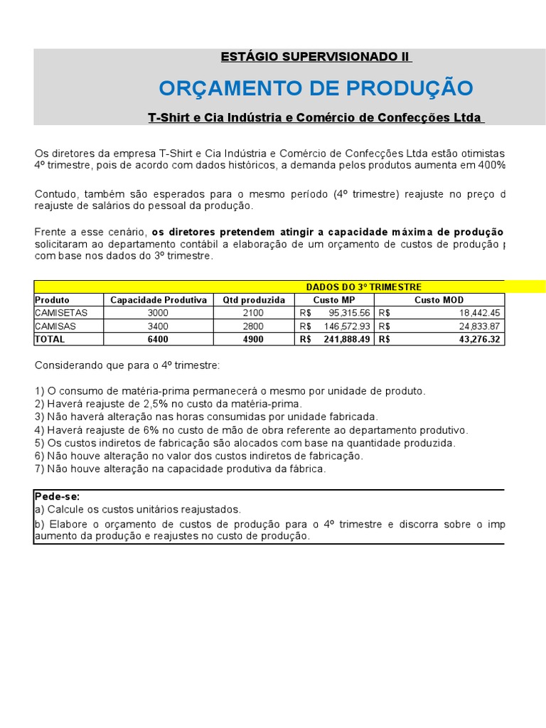 Trabalho 2 - Orcamento de Producao | PDF | Orçamento | Economia