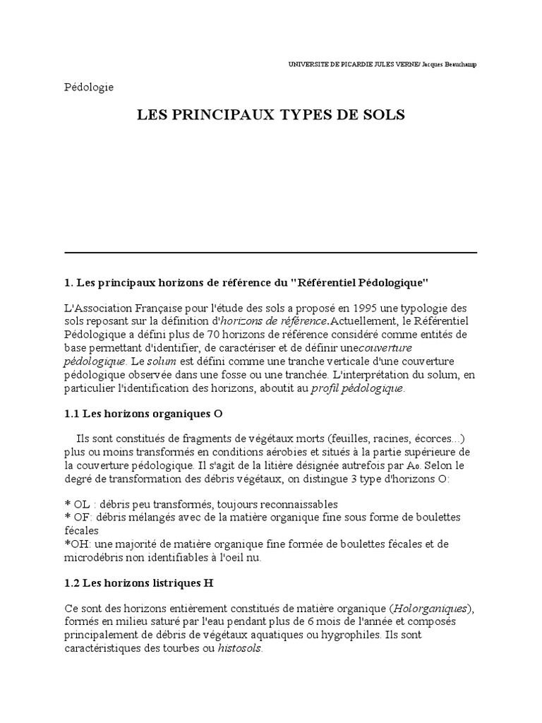 Typologie des principaux types de sols | PDF | Sol (pédologie) | Argile
