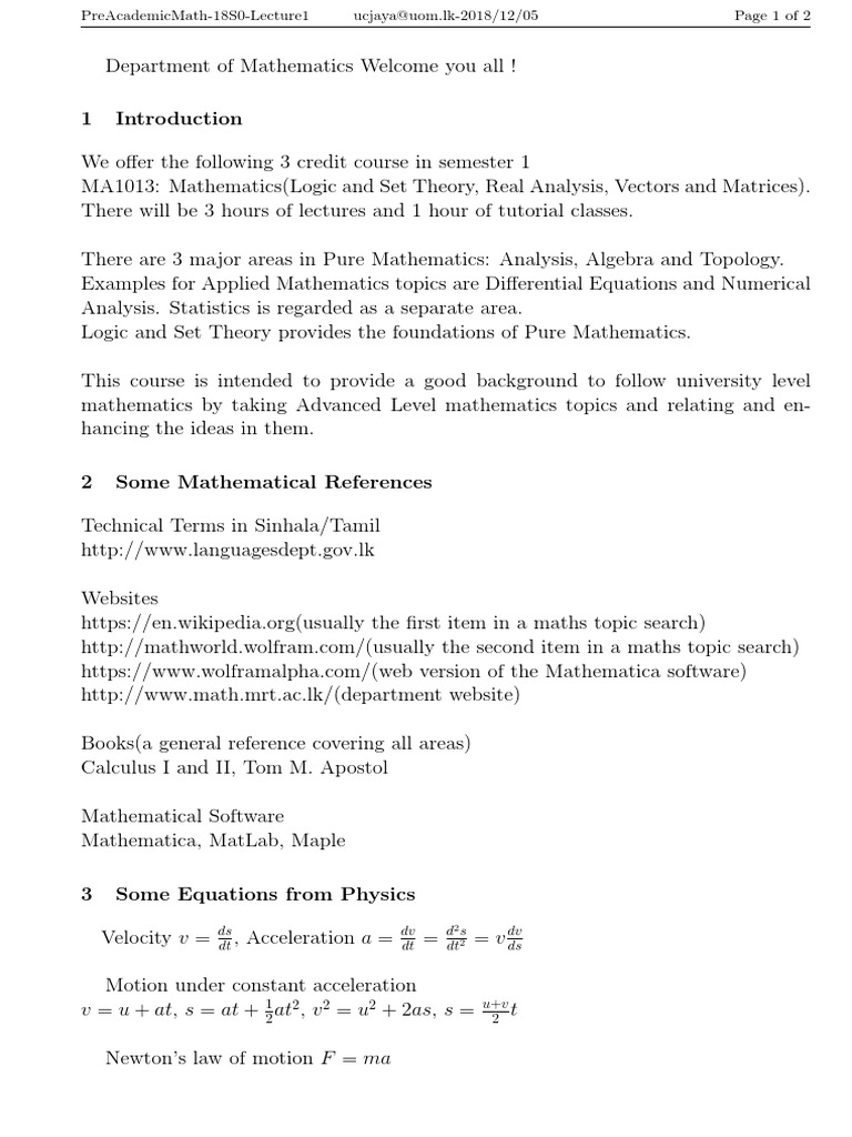 Pre-Academic Mathematics Course Overview | PDF | Teaching Mathematics ...