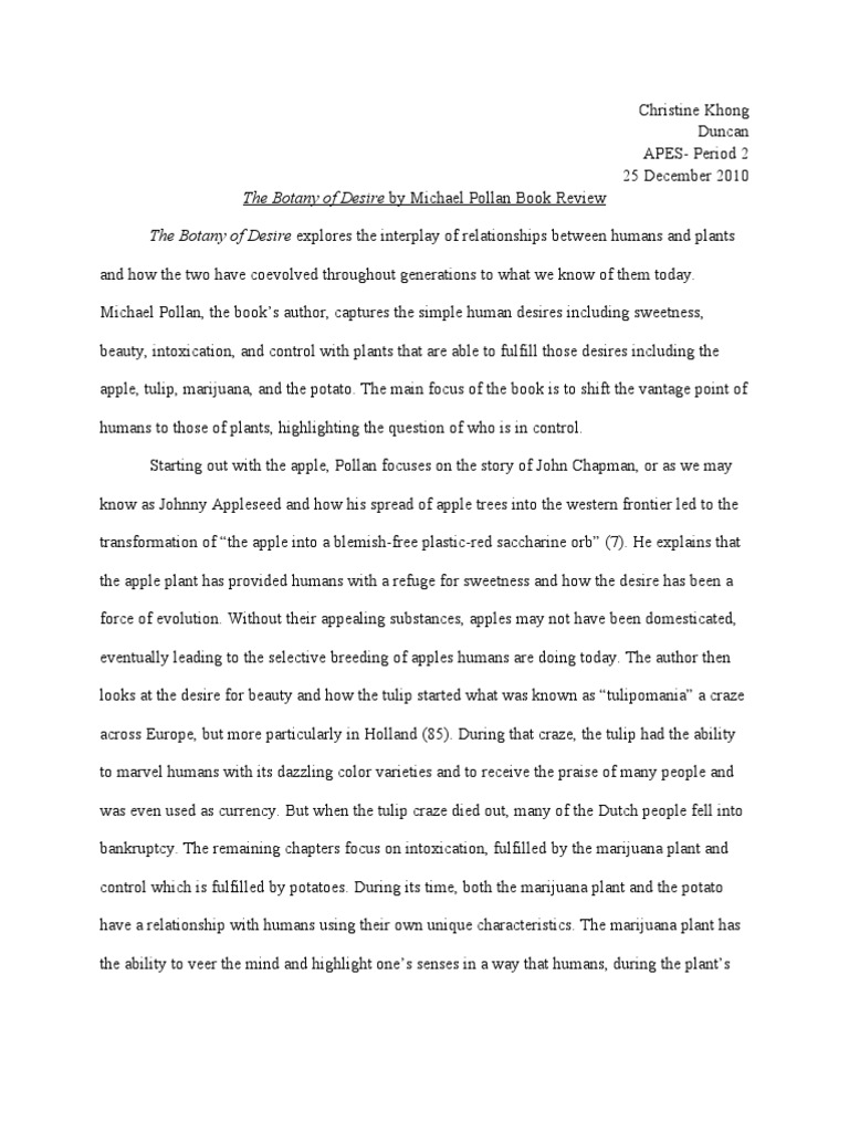 The Botany of Desire by Michael Pollan Book Review PDF Biodiversity Potato