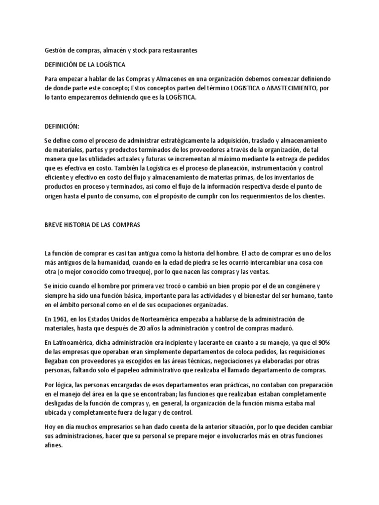 Gestión de Compras y Almacén en Restaurantes | PDF | Calidad (comercial ...