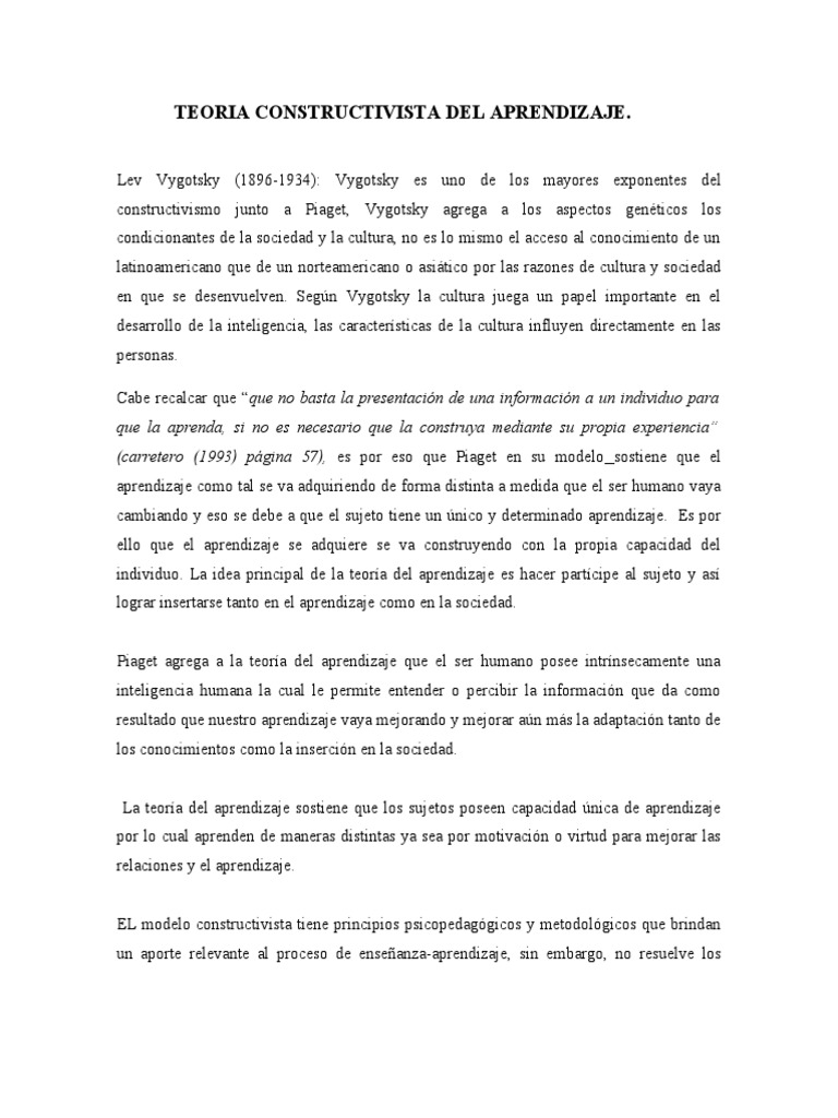 Teoría Constructivista del Aprendizaje | PDF | Constructivismo ...